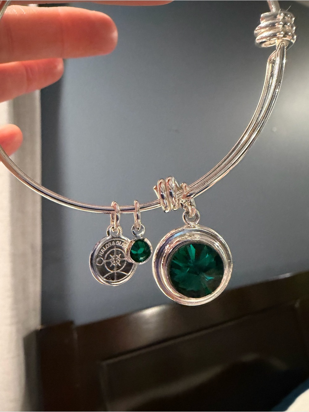 Alex and Ani Bangles with Emerald Green and aqua Crystal Charms